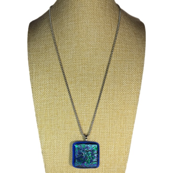Handcrafted Fused Dichroic Glass Pendant and Chain - Picture 4 of 4